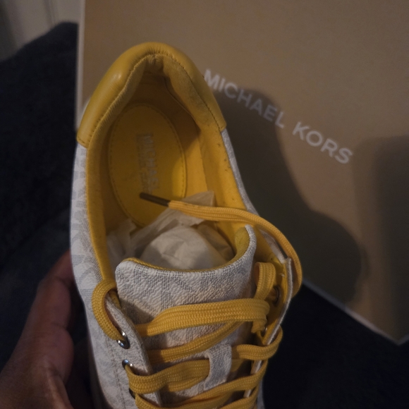 Michael Kors White and Yellow Logo Sneakers - Picture 2 of 3